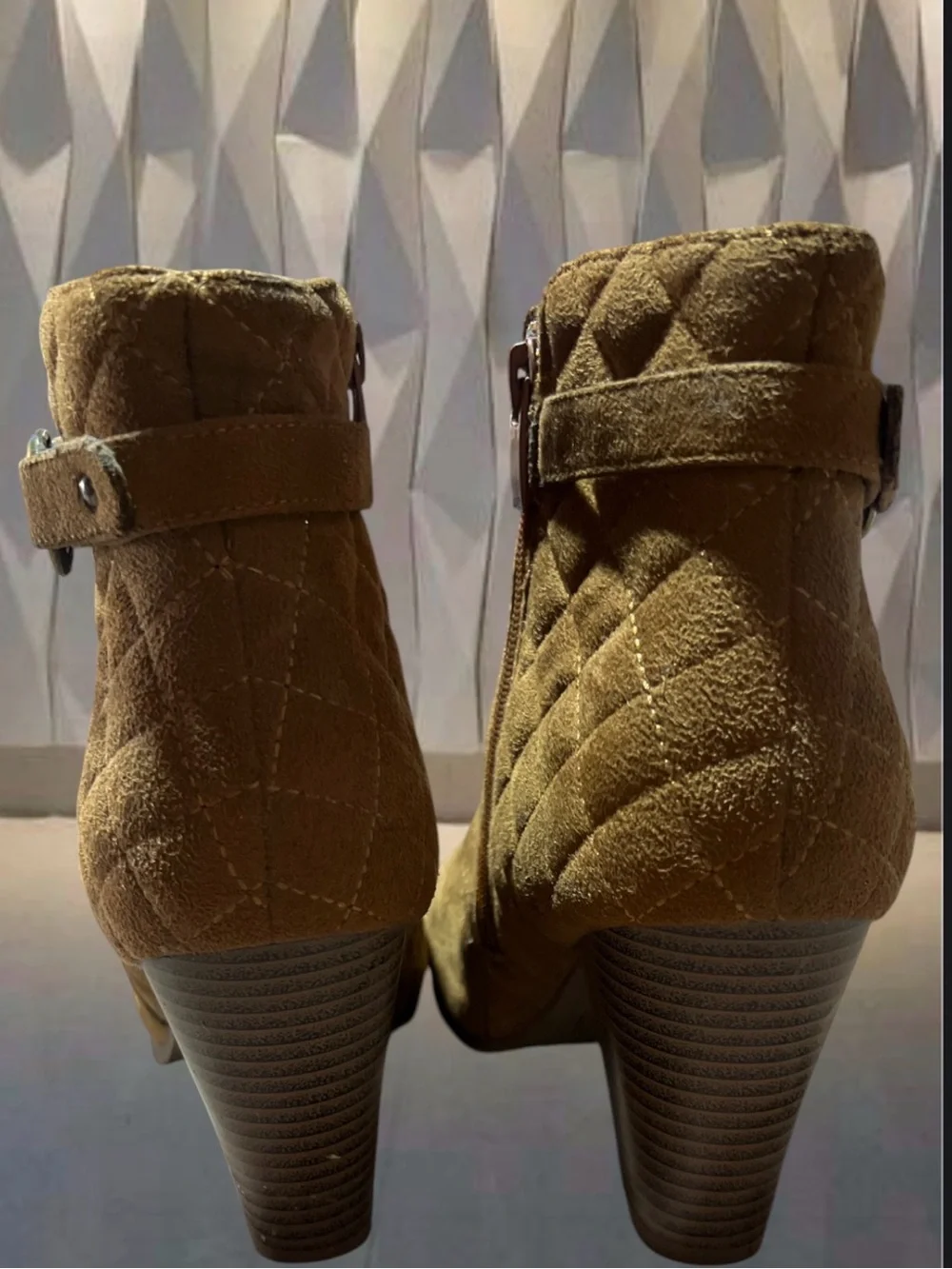 TOP Moda Quilted Suede Ankle Booties in Tan